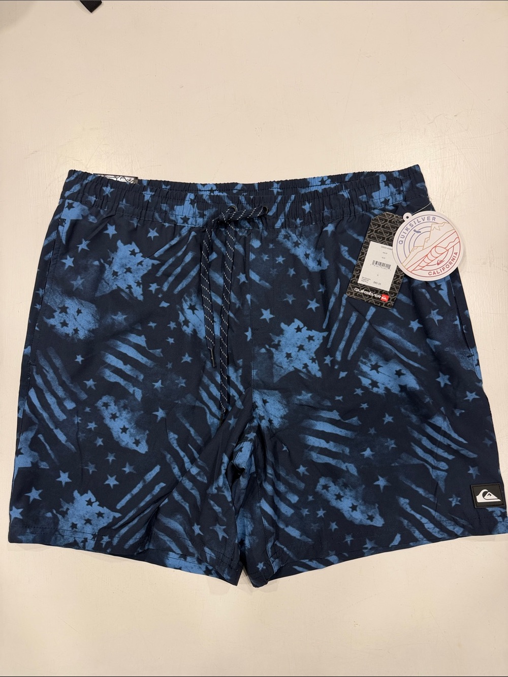Quiksilver Dark Blue & Light Blue Star Print Swim Trunks